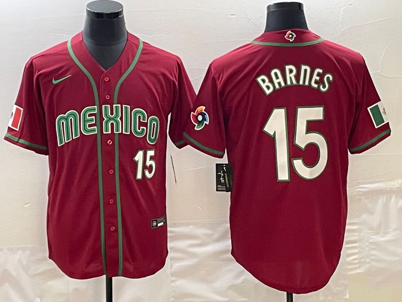 Men 2023 World Cub Mexico 15 Barnes Red Nike MLB Jersey